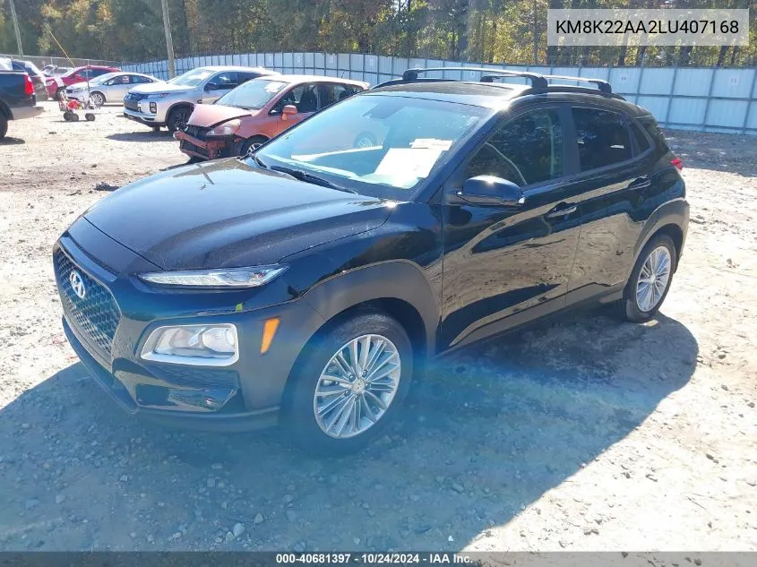 2020 Hyundai Kona Sel VIN: KM8K22AA2LU407168 Lot: 40681397