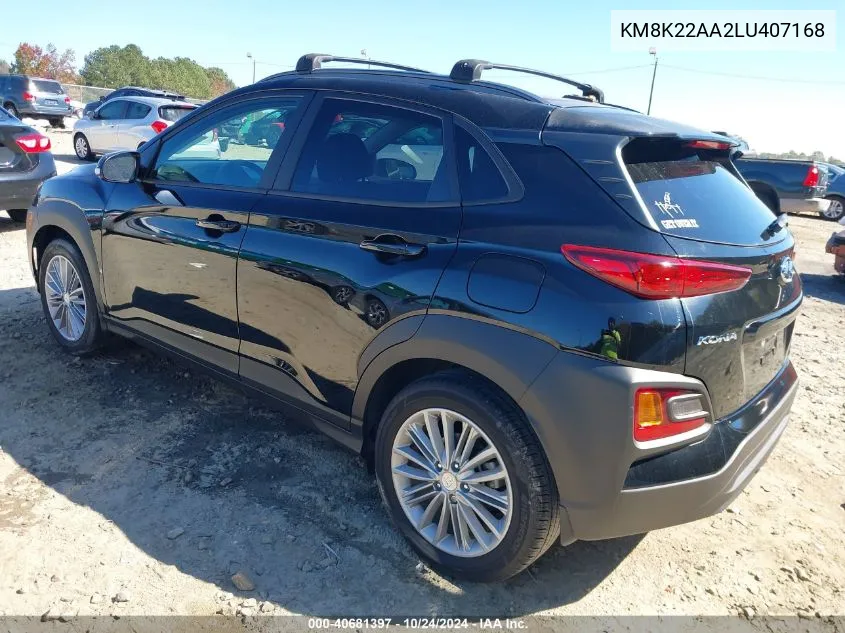 2020 Hyundai Kona Sel VIN: KM8K22AA2LU407168 Lot: 40681397