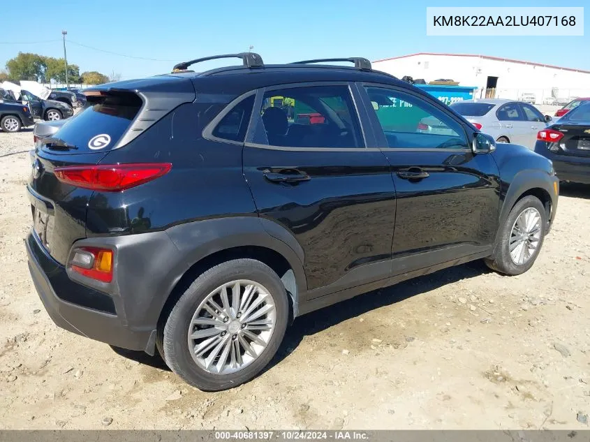 2020 Hyundai Kona Sel VIN: KM8K22AA2LU407168 Lot: 40681397