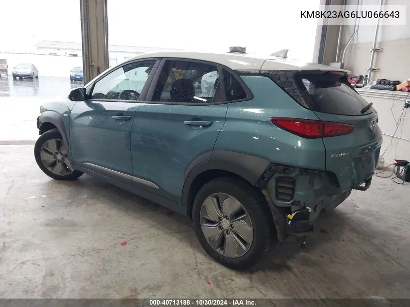 2020 Hyundai Kona Electric Sel VIN: KM8K23AG6LU066643 Lot: 40713188