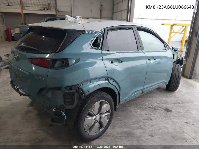 2020 Hyundai Kona Electric Sel VIN: KM8K23AG6LU066643 Lot: 40713188