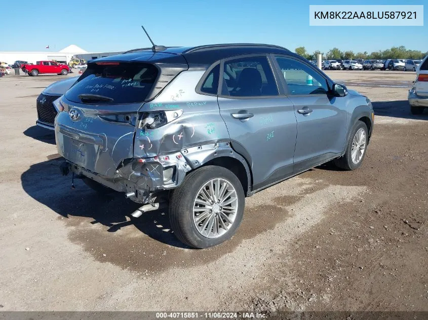 2020 Hyundai Kona Sel VIN: KM8K22AA8LU587921 Lot: 40715851