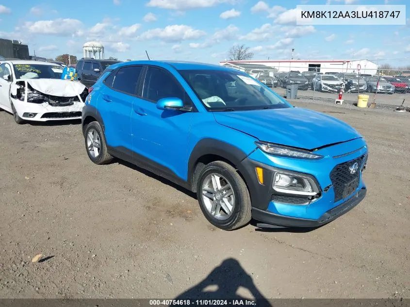 2020 Hyundai Kona Se VIN: KM8K12AA3LU418747 Lot: 40754618