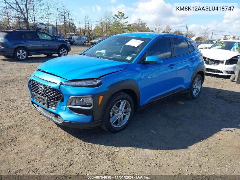 2020 Hyundai Kona Se VIN: KM8K12AA3LU418747 Lot: 40754618