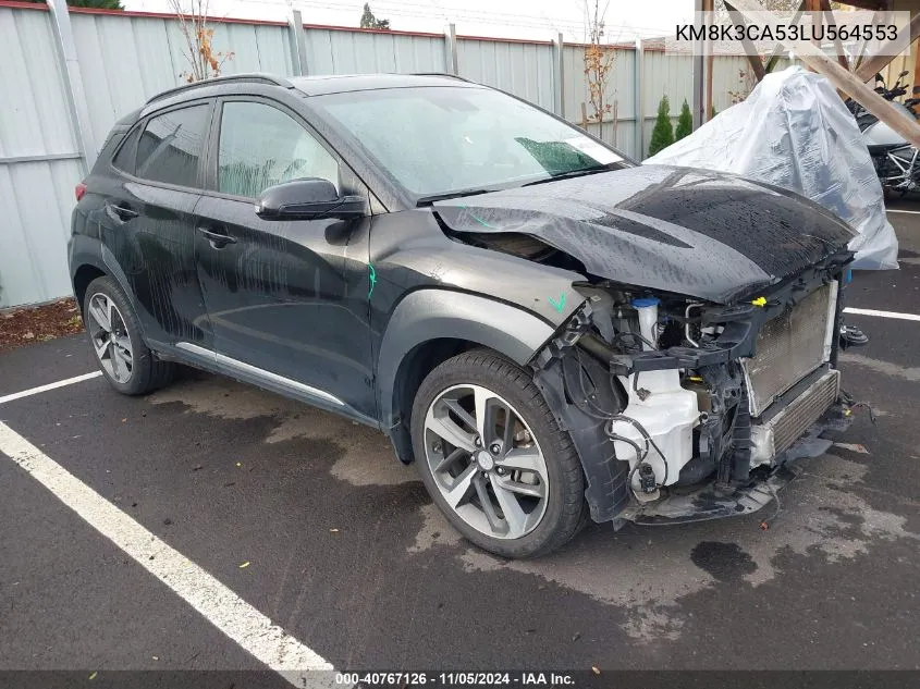 2020 Hyundai Kona Limited VIN: KM8K3CA53LU564553 Lot: 40767126