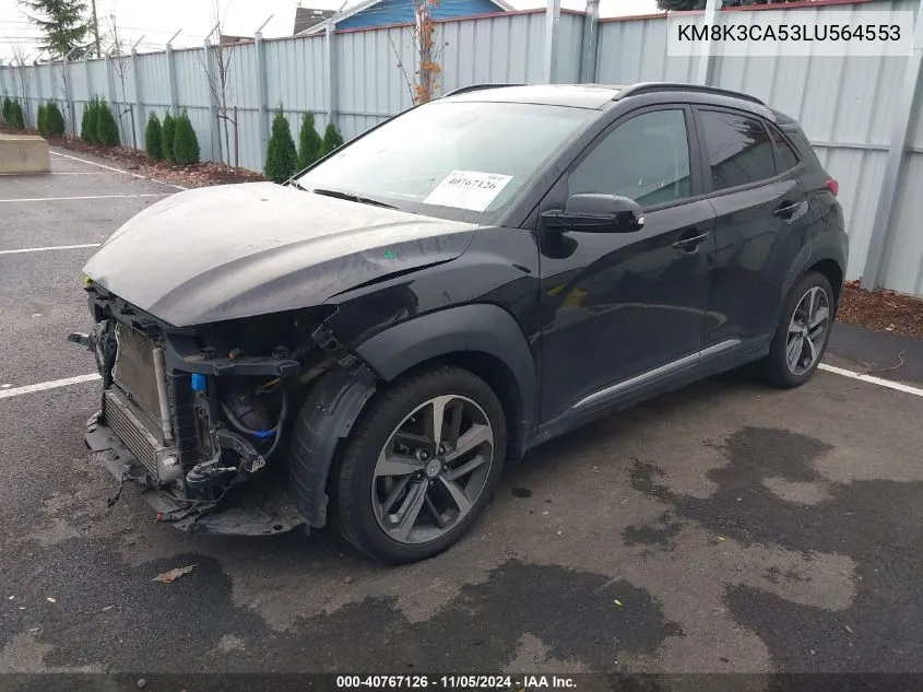 2020 Hyundai Kona Limited VIN: KM8K3CA53LU564553 Lot: 40767126