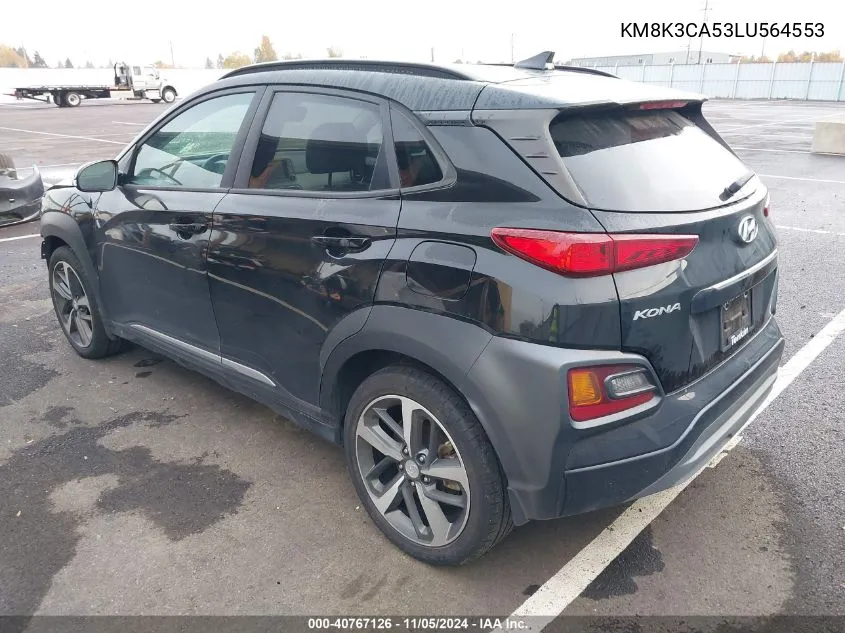 2020 Hyundai Kona Limited VIN: KM8K3CA53LU564553 Lot: 40767126