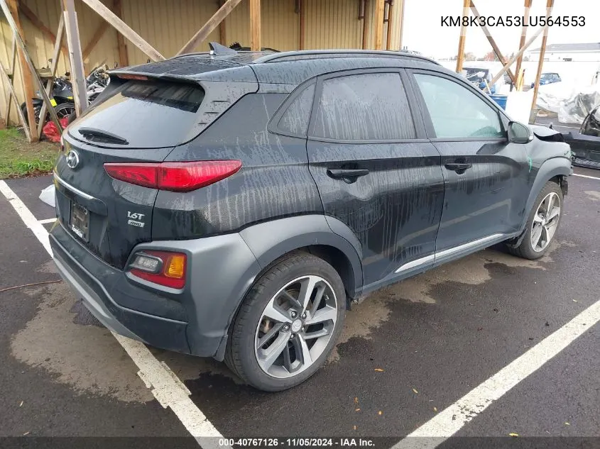 2020 Hyundai Kona Limited VIN: KM8K3CA53LU564553 Lot: 40767126