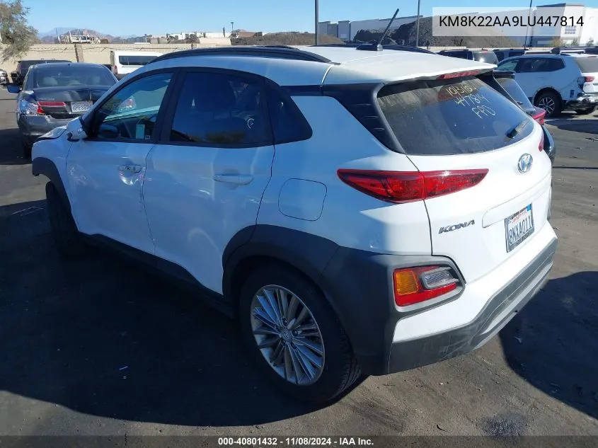 2020 Hyundai Kona Sel VIN: KM8K22AA9LU447814 Lot: 40801432