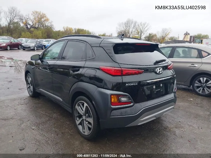 2020 Hyundai Kona Limited VIN: KM8K33A55LU402598 Lot: 40811283