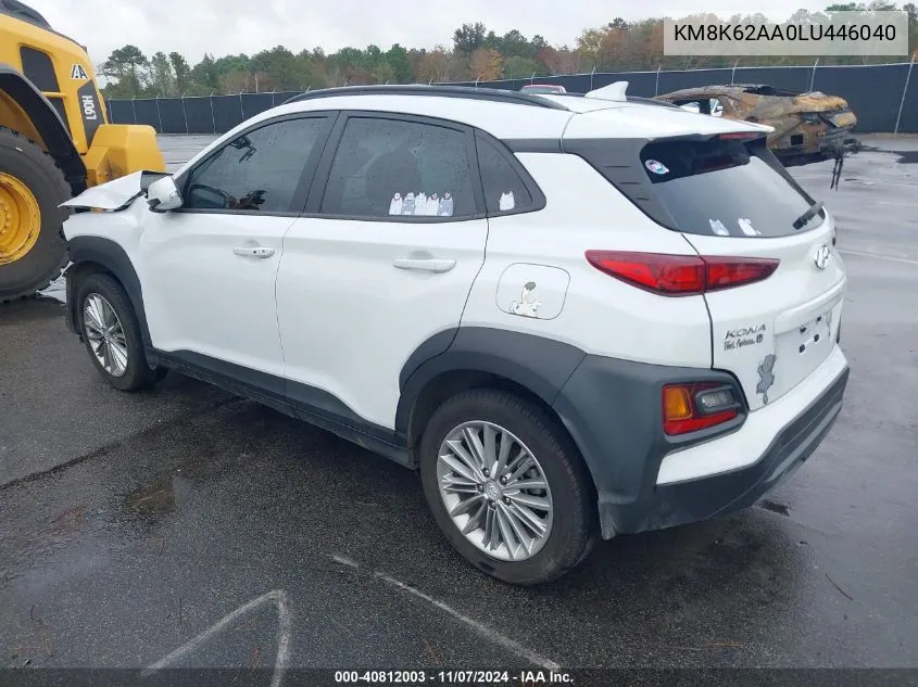 2020 Hyundai Kona Sel Plus VIN: KM8K62AA0LU446040 Lot: 40812003