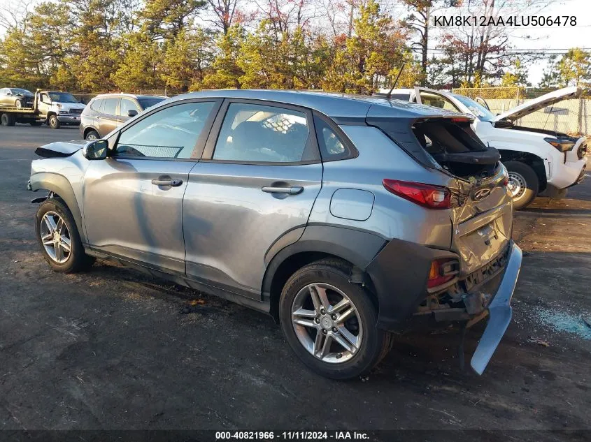 2020 Hyundai Kona Se VIN: KM8K12AA4LU506478 Lot: 40821966