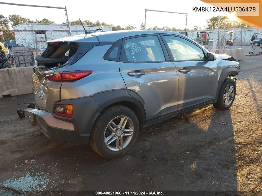 2020 Hyundai Kona Se VIN: KM8K12AA4LU506478 Lot: 40821966