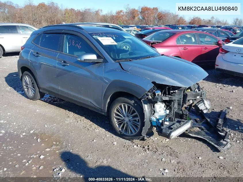 2020 Hyundai Kona Sel VIN: KM8K2CAA8LU490840 Lot: 40833826