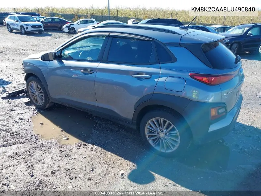 2020 Hyundai Kona Sel VIN: KM8K2CAA8LU490840 Lot: 40833826