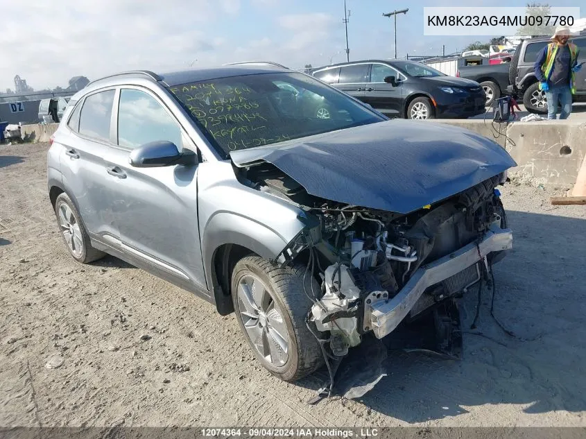 2021 Hyundai Kona Sel VIN: KM8K23AG4MU097780 Lot: 12074364