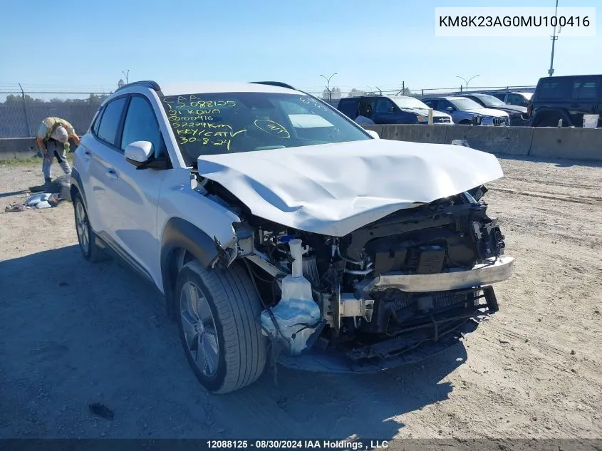 2021 Hyundai Kona Electric Preferred VIN: KM8K23AG0MU100416 Lot: 12088125