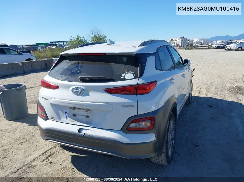 2021 Hyundai Kona Electric Preferred VIN: KM8K23AG0MU100416 Lot: 12088125