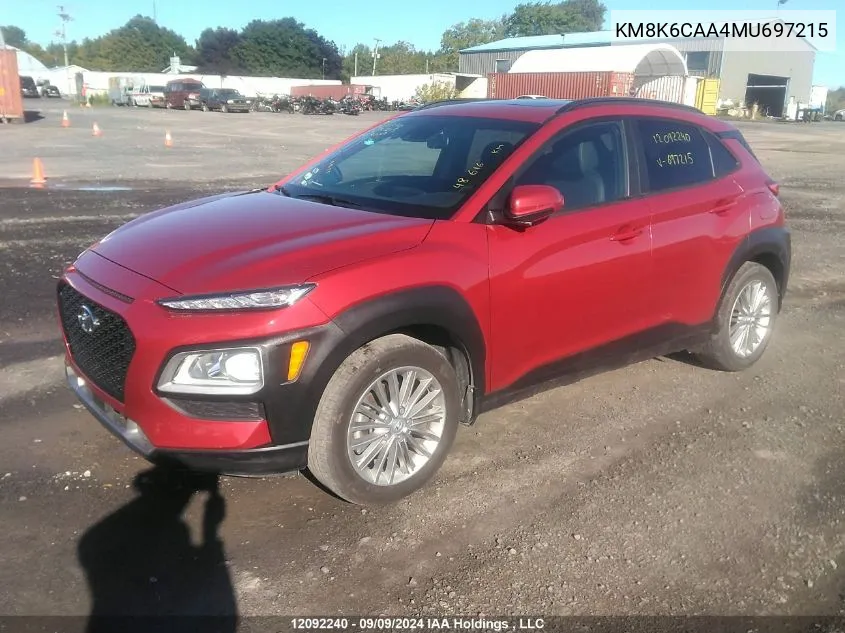 2021 Hyundai Kona Luxury Awd VIN: KM8K6CAA4MU697215 Lot: 12092240