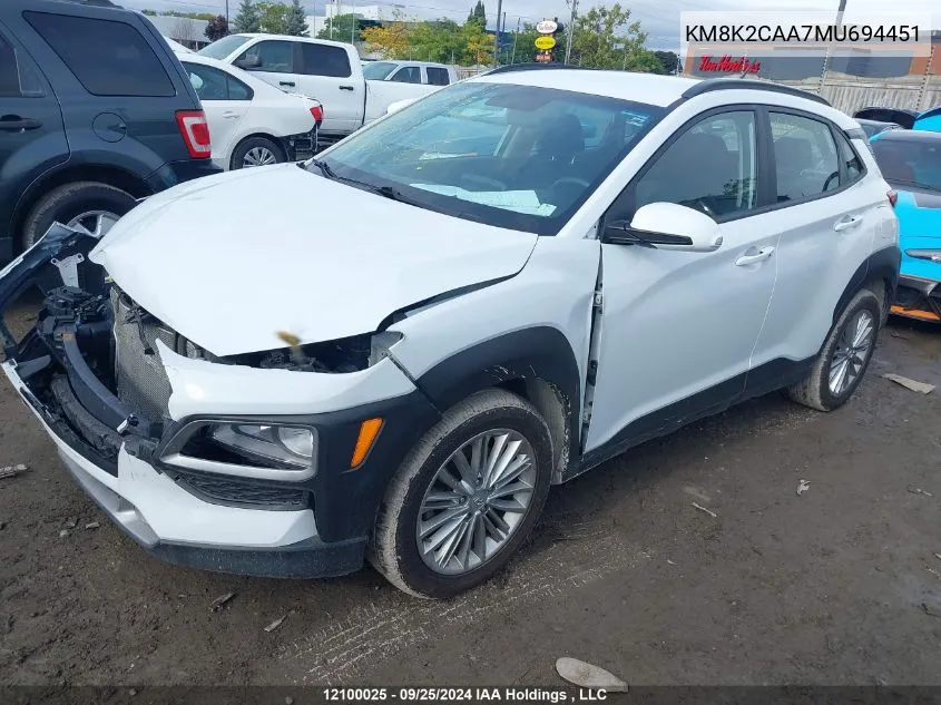 2021 Hyundai Kona Preferred Awd VIN: KM8K2CAA7MU694451 Lot: 12100025