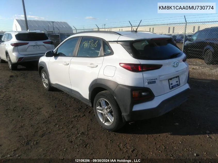 2021 Hyundai Kona Se VIN: KM8K1CAA0MU730774 Lot: 12109206