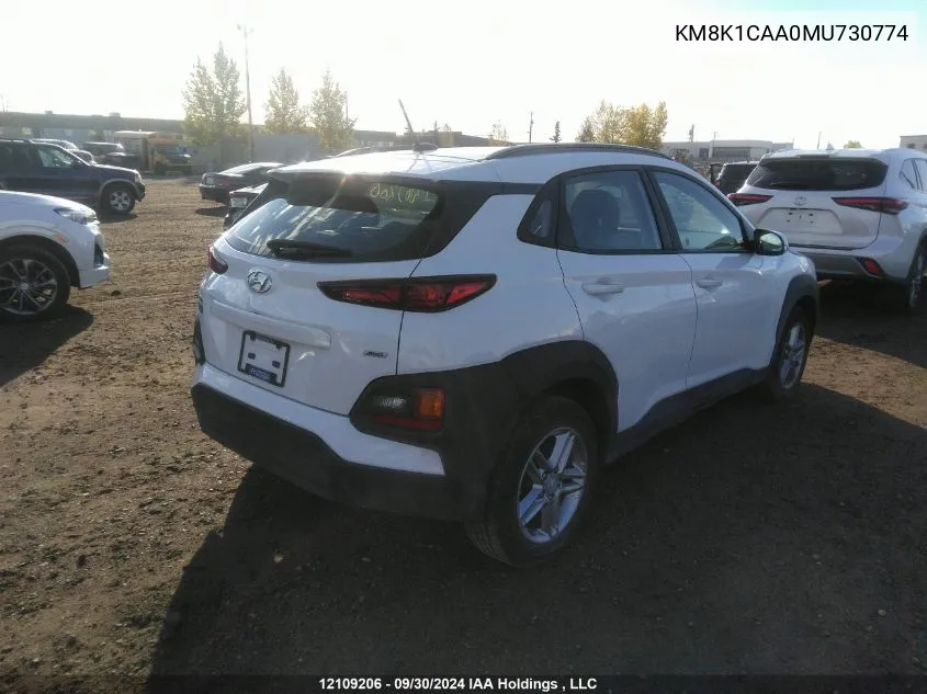 2021 Hyundai Kona Se VIN: KM8K1CAA0MU730774 Lot: 12109206