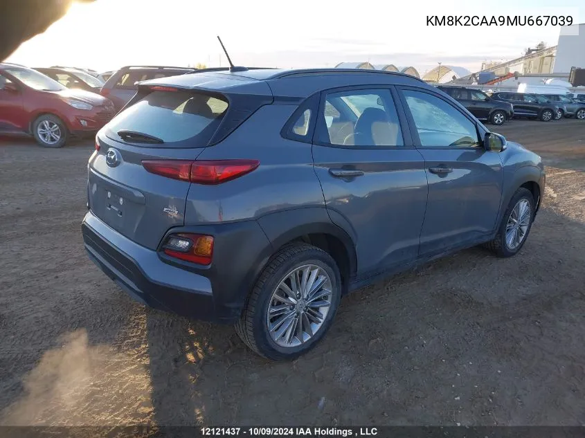 2021 Hyundai Kona Sel VIN: KM8K2CAA9MU667039 Lot: 12121437