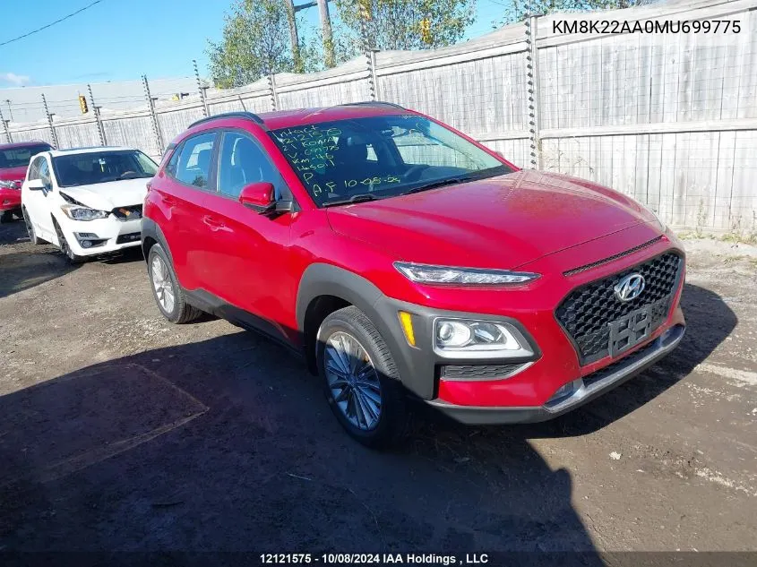 2021 Hyundai Kona VIN: KM8K22AA0MU699775 Lot: 12121575