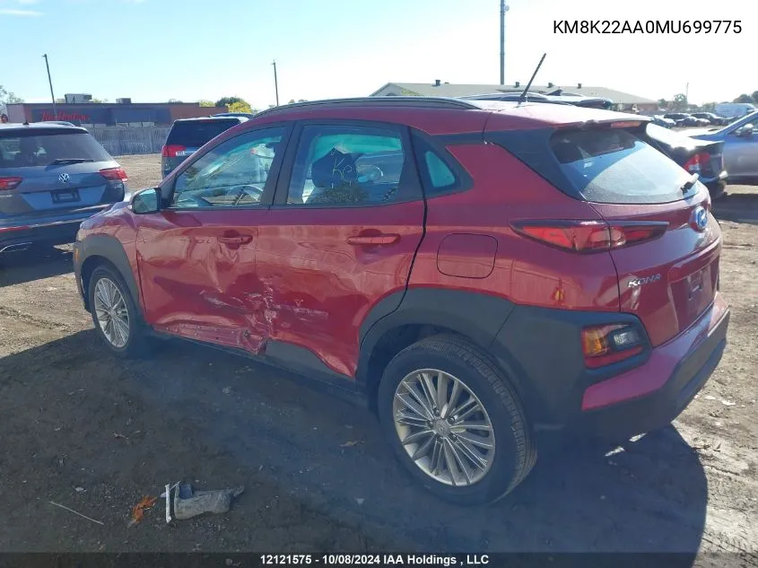 2021 Hyundai Kona VIN: KM8K22AA0MU699775 Lot: 12121575