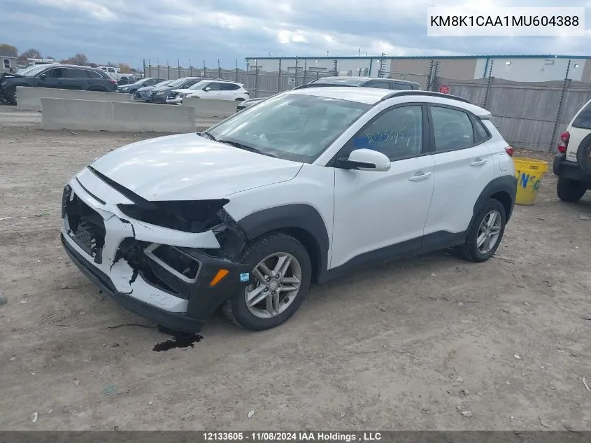 2021 Hyundai Kona Essential Awd VIN: KM8K1CAA1MU604388 Lot: 12133605