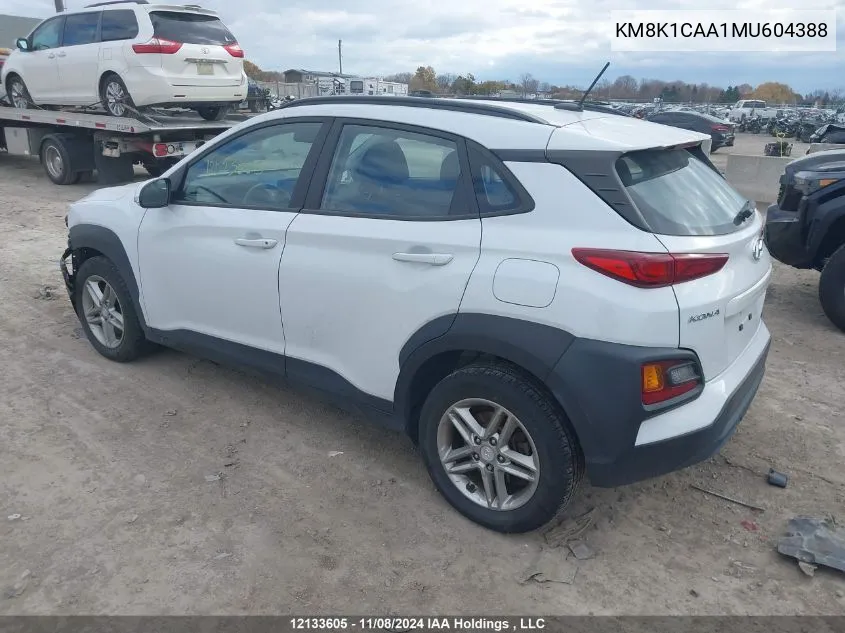 2021 Hyundai Kona Essential Awd VIN: KM8K1CAA1MU604388 Lot: 12133605