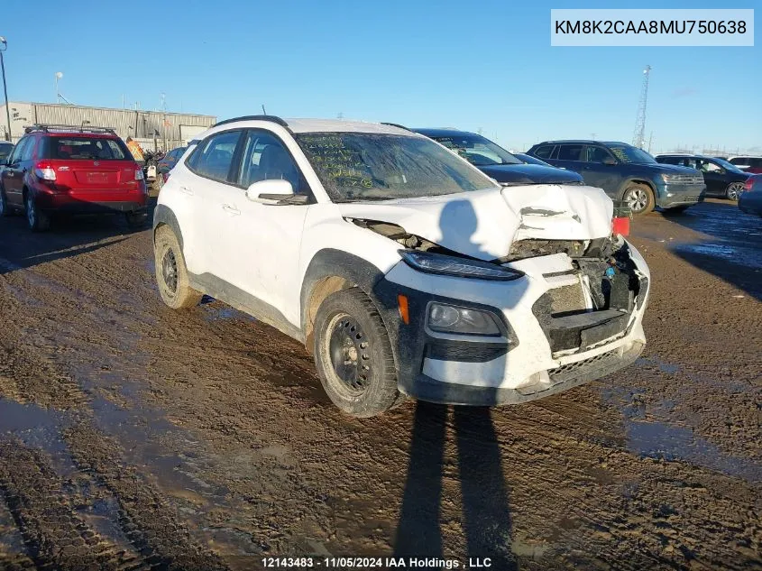 2021 Hyundai Kona Sel VIN: KM8K2CAA8MU750638 Lot: 12143483