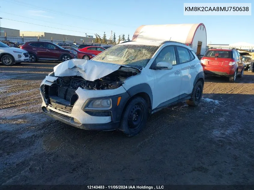 2021 Hyundai Kona Sel VIN: KM8K2CAA8MU750638 Lot: 12143483