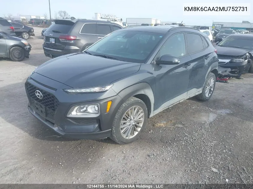 2021 Hyundai Kona Sel Plus VIN: KM8K6CAA2MU752731 Lot: 12144755