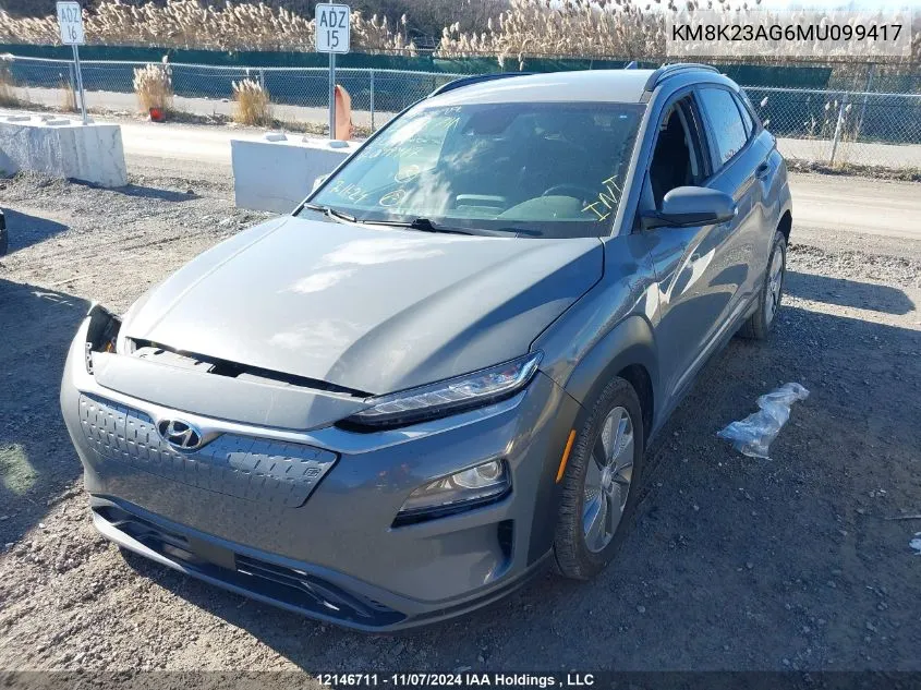 2021 Hyundai Kona Electric Preferred VIN: KM8K23AG6MU099417 Lot: 12146711