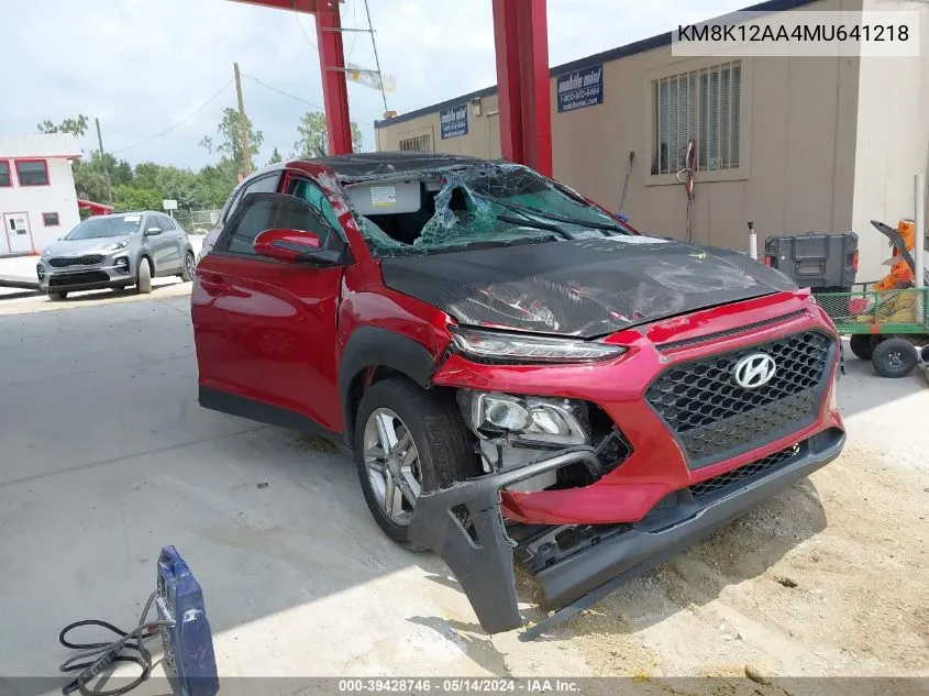 2021 Hyundai Kona Se VIN: KM8K12AA4MU641218 Lot: 39428746