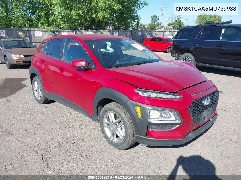 2021 Hyundai Kona Se VIN: KM8K1CAA5MU739938 Lot: 39512216