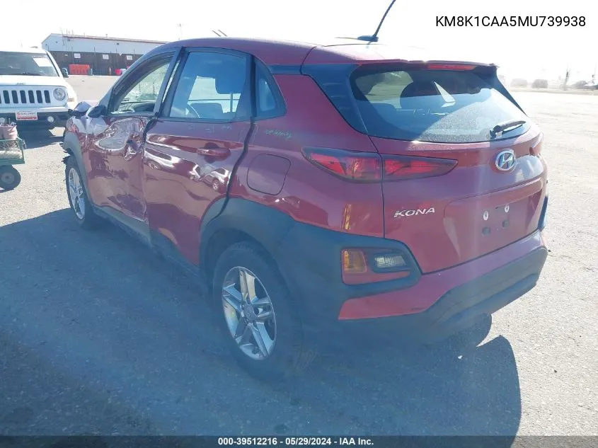 2021 Hyundai Kona Se VIN: KM8K1CAA5MU739938 Lot: 39512216