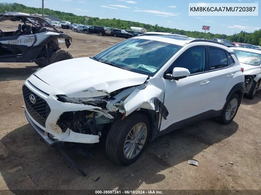 2021 Hyundai Kona Sel Plus VIN: KM8K6CAA7MU720387 Lot: 39597241