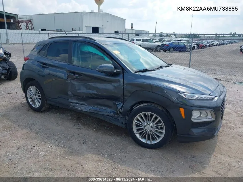 2021 Hyundai Kona Sel VIN: KM8K22AA6MU738885 Lot: 39634328