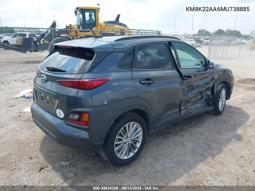 2021 Hyundai Kona Sel VIN: KM8K22AA6MU738885 Lot: 39634328