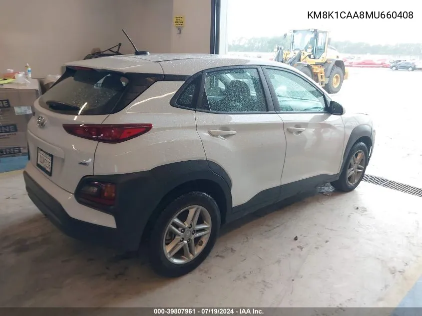 2021 Hyundai Kona Se VIN: KM8K1CAA8MU660408 Lot: 39807961