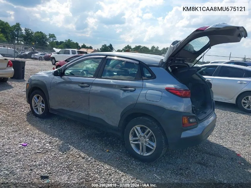 2021 Hyundai Kona Se VIN: KM8K1CAA8MU675121 Lot: 39826918