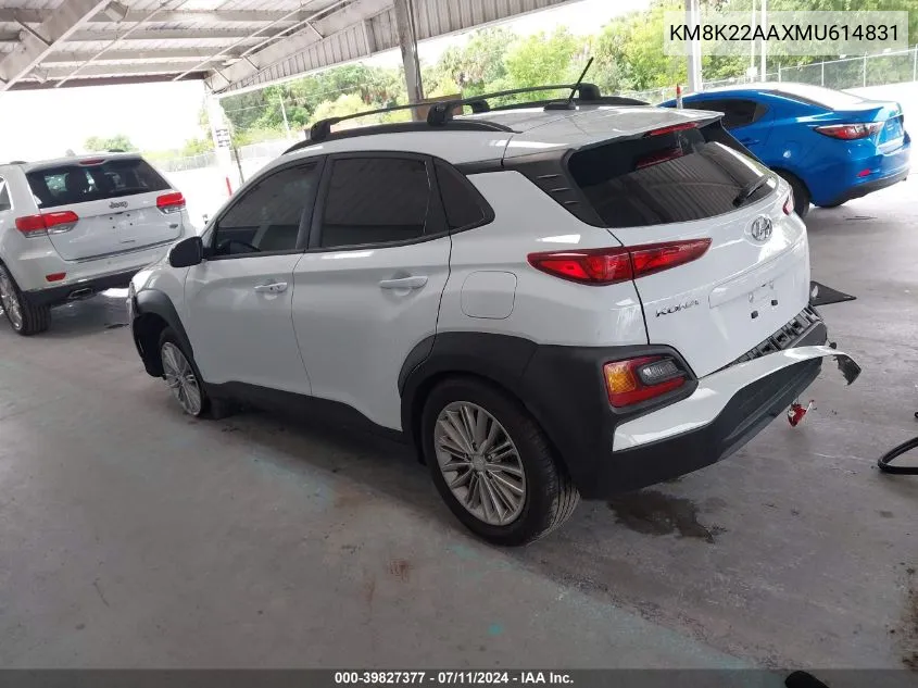 2021 Hyundai Kona Sel VIN: KM8K22AAXMU614831 Lot: 39827377