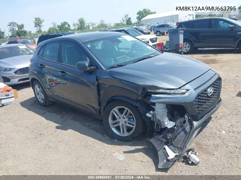 2021 Hyundai Kona Se VIN: KM8K12AA9MU663795 Lot: 39960551