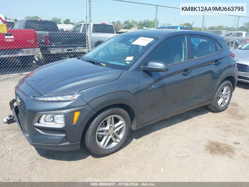 2021 Hyundai Kona Se VIN: KM8K12AA9MU663795 Lot: 39960551