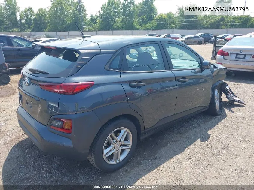 2021 Hyundai Kona Se VIN: KM8K12AA9MU663795 Lot: 39960551