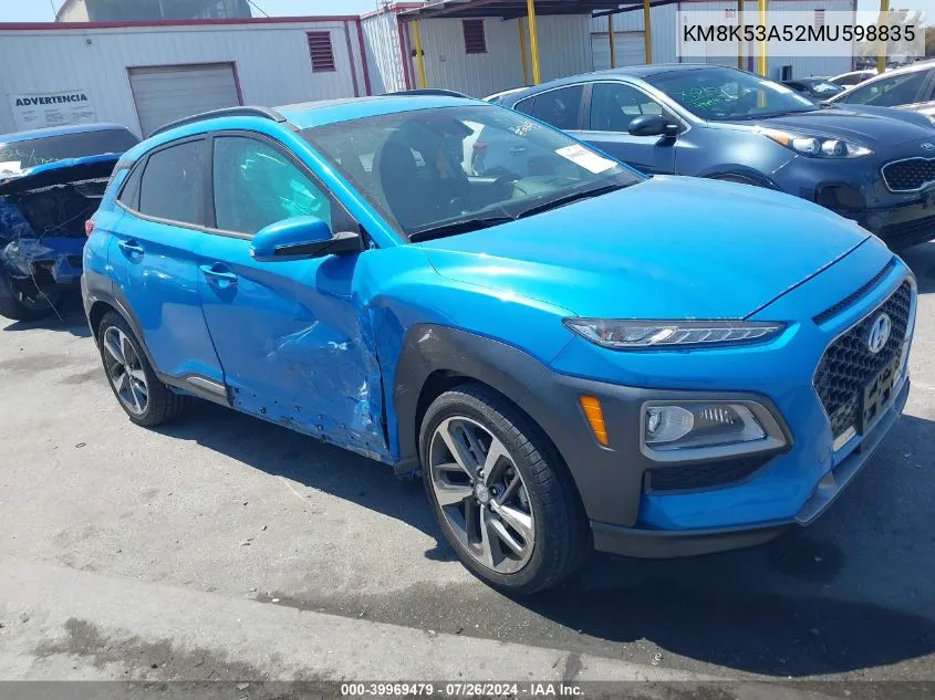 2021 Hyundai Kona Ultimate VIN: KM8K53A52MU598835 Lot: 39969479