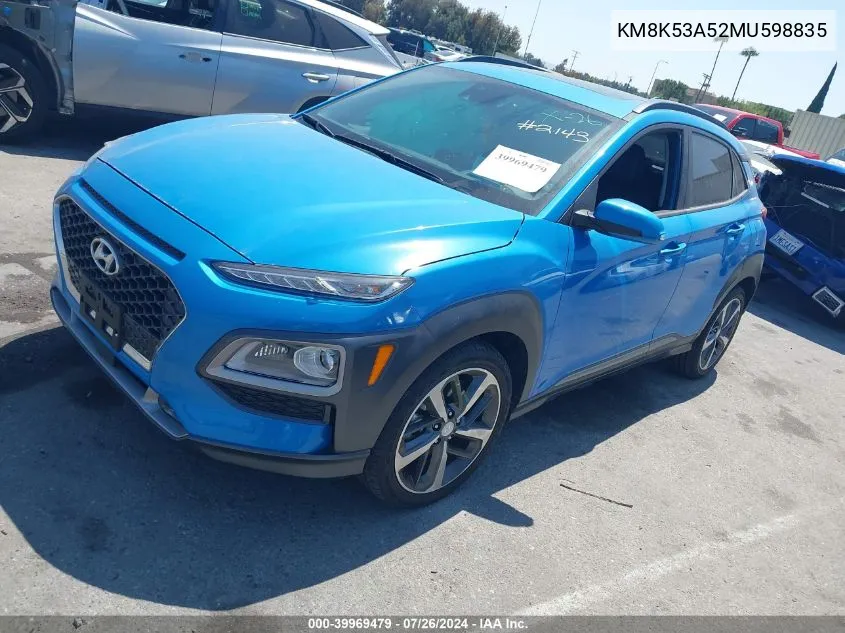 2021 Hyundai Kona Ultimate VIN: KM8K53A52MU598835 Lot: 39969479