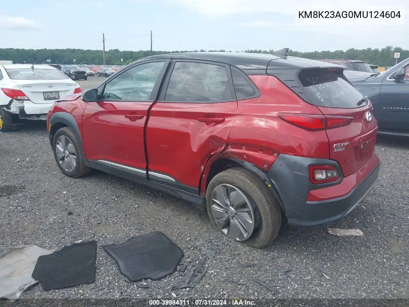 2021 Hyundai Kona Electric Sel VIN: KM8K23AG0MU124604 Lot: 39984311